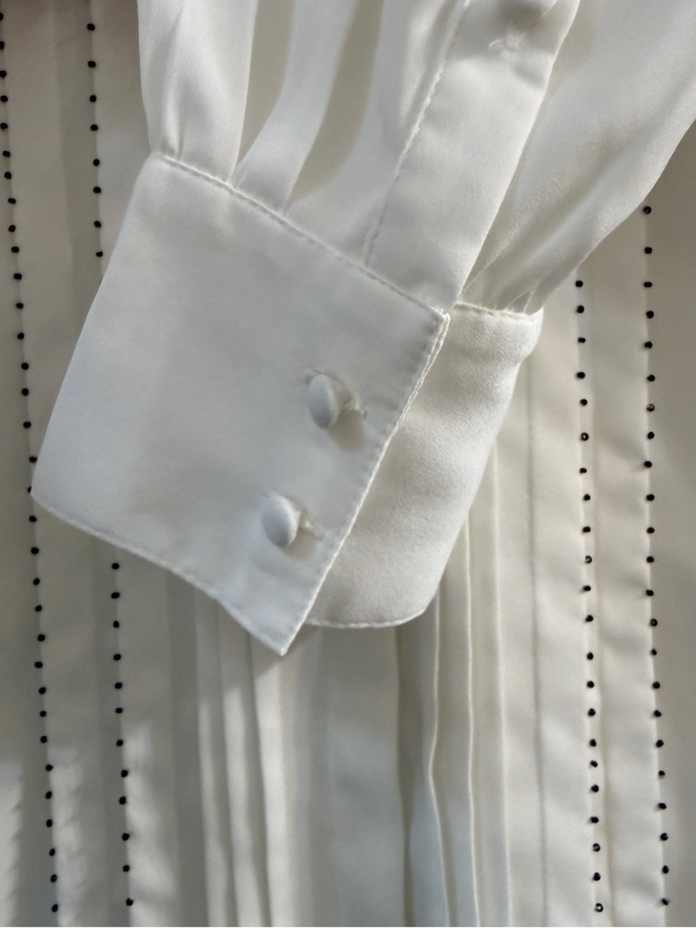 White House Black Market Ivory Beaded Pleated Blouse 12 - Picture 5 of 12